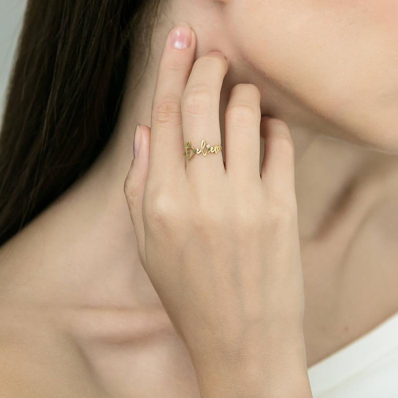 Handwriting Word Name Ring with Natural DIAMOND