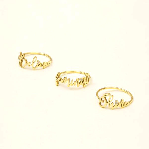 Handwriting Word Name Ring with Natural DIAMOND