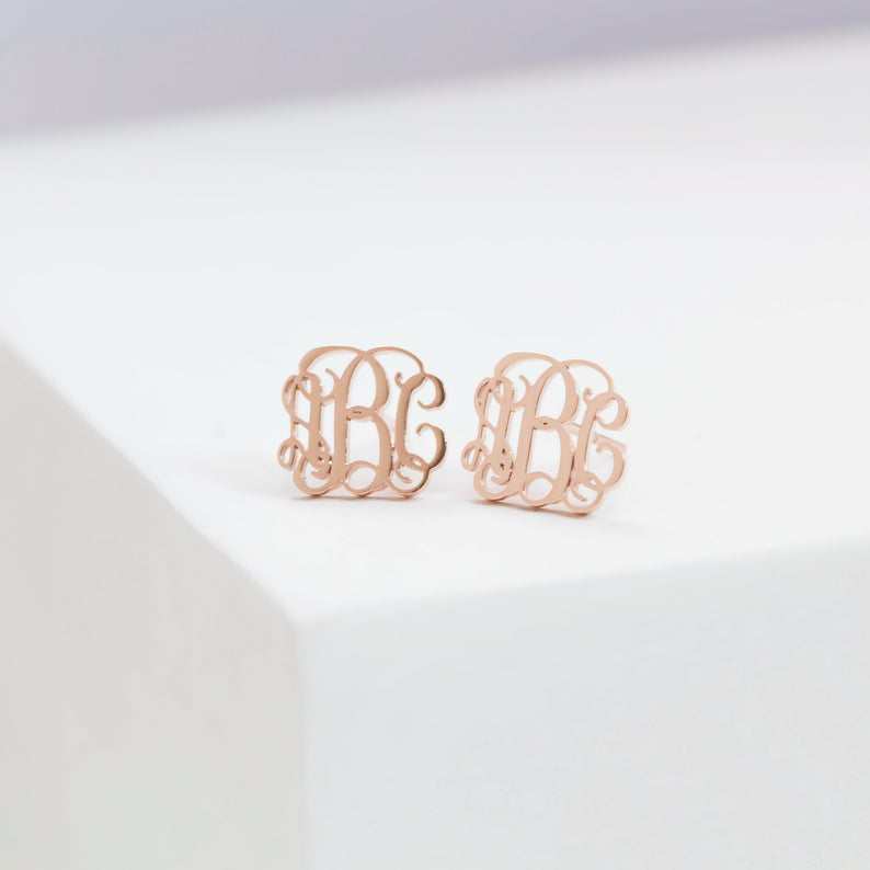 Monogram Earrings Sterling Silver Initial Studs Gift for Mom