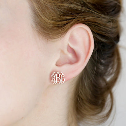 Monogram Earrings Sterling Silver Initial Studs Gift for Mom