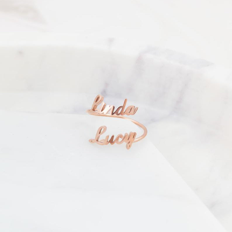 Mother Daughter Ring Two Name Band Rose Gold