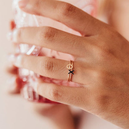 Tiny Initial Alphabet Ring Personalized Letter Silver Jewelry