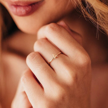 Tiny Initial Alphabet Ring Personalized Letter Silver Jewelry