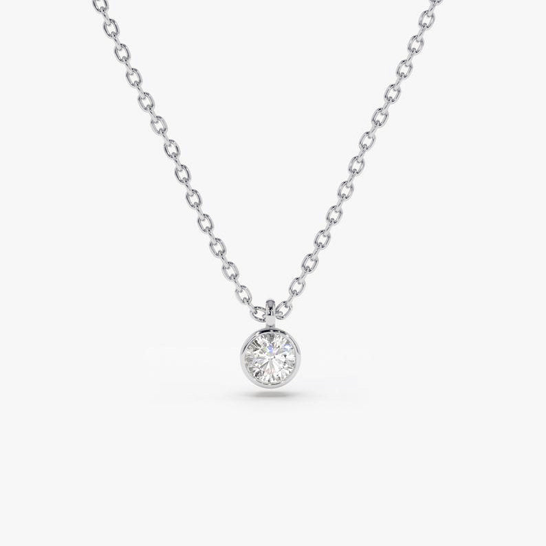 Dainty Diamond Necklace Solitaire Pendant with Silver Chain