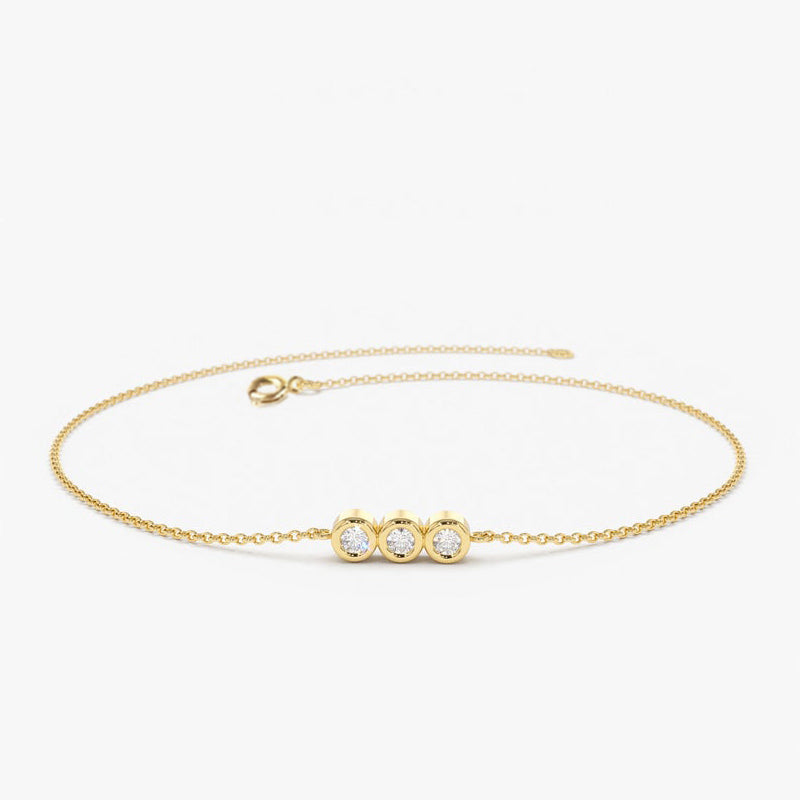 Trio Diamond Bracelet with Thin Chain in 14k Gold