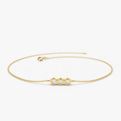 Trio Diamond Bracelet with Thin Chain in 14k Gold