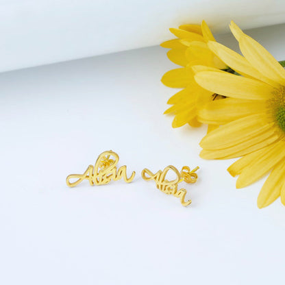 Custom Name Stud Earrings in Gold Vermeil Birthday Gift