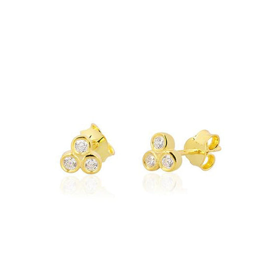 0.18ct Diamond Ear Studs 14k Solid Gold Trio Gem Earrings