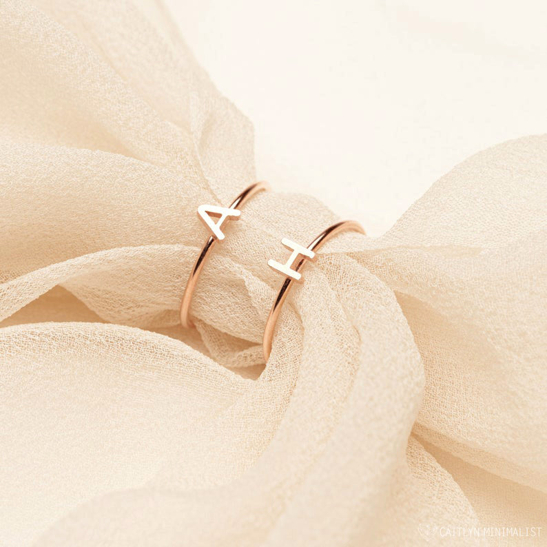 Tiny Initial Alphabet Ring Personalized Letter Silver Jewelry