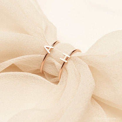 Tiny Initial Alphabet Ring Personalized Letter Silver Jewelry