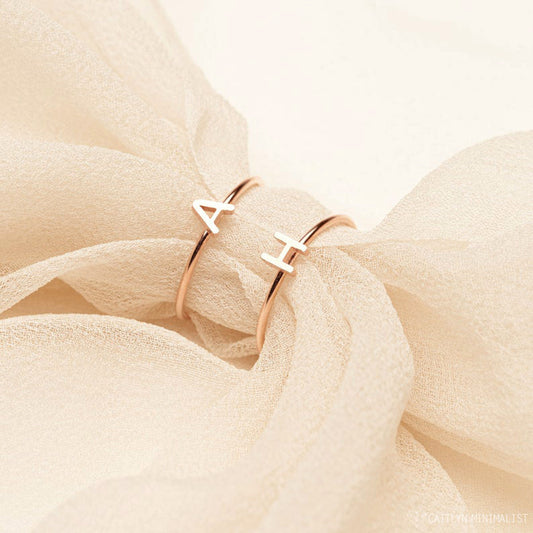 Tiny Initial Alphabet Ring Personalized Letter Silver Jewelry