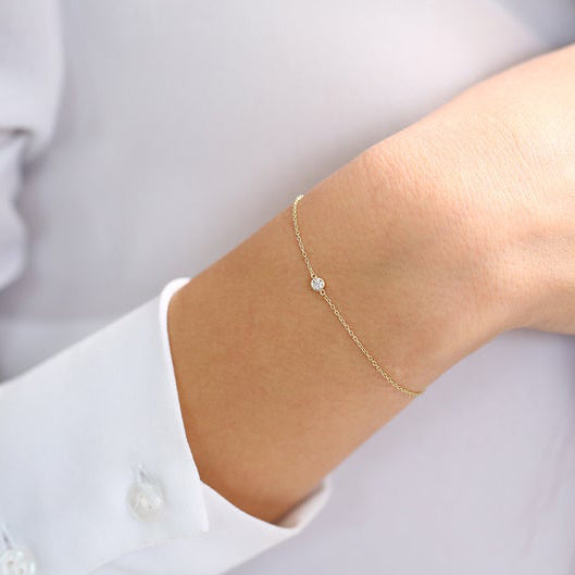 14k Gold Bezel Set Solitaire Diamond Bracelet for Women