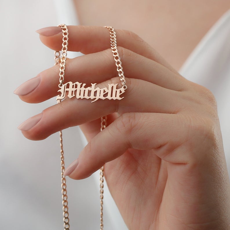 925 Silver Name Necklace Gothic Font Cuban Chain