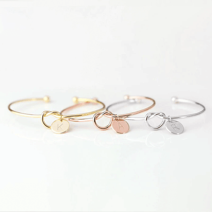 Initial Coin Charm Bangle in Sterling Silver Wire Knot Bracelet