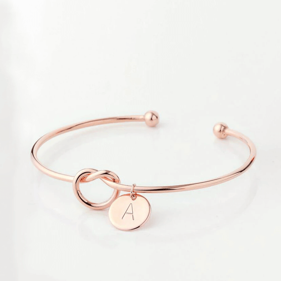 Initial Coin Charm Bangle in Sterling Silver Wire Knot Bracelet