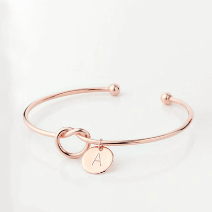 Initial Coin Charm Bangle in Sterling Silver Wire Knot Bracelet