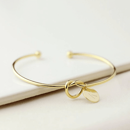 Initial Coin Charm Bangle in Sterling Silver Wire Knot Bracelet