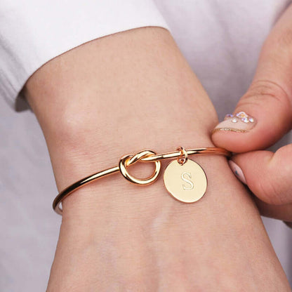 Initial Coin Charm Bangle in Sterling Silver Wire Knot Bracelet