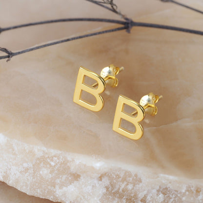 Set Stud Earrings and Ring Gold-Plated AB Letters