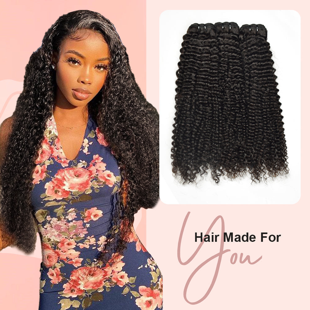 #1B Kinky Curly 10A Human Hair Weave Bundles 100% Unprocessed Hair Weft Extensions Natural Black Color CVOHAIR