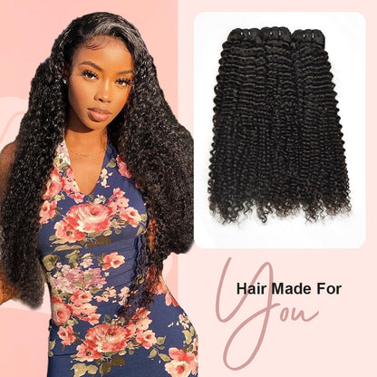 #1B Kinky Curly 10A Human Hair Weave Bundles 100% Unprocessed Hair Weft Extensions Natural Black Color CVOHAIR