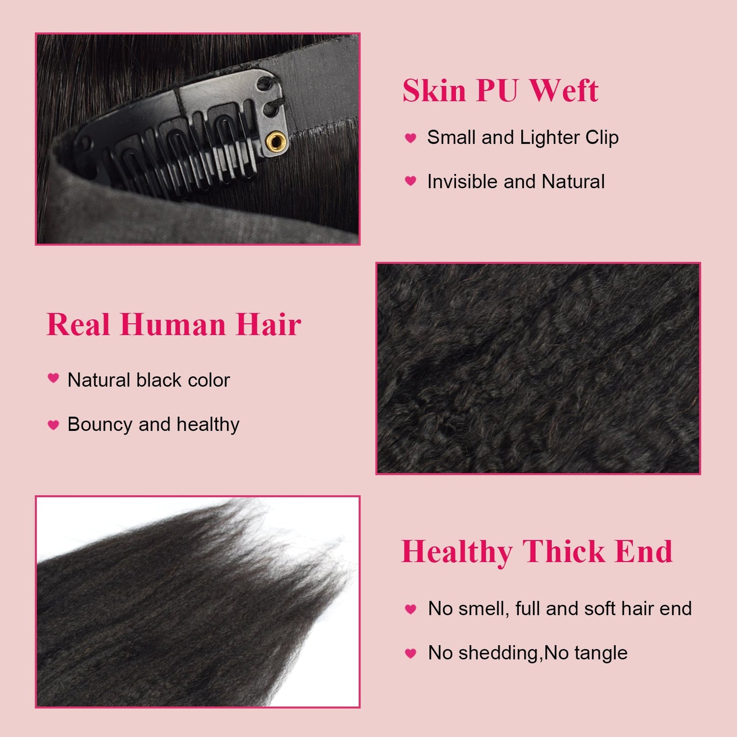 #1B 6Pcs Kinky Straight Flash Sale Free Shipping PU Seamless Clip ins Hair Extensions Real Human Hair Natural Black 110G CVOHAIR