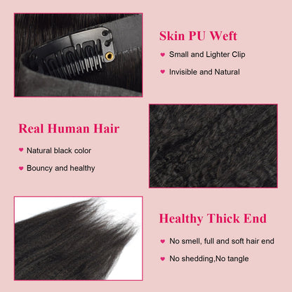 #1B 6Pcs Kinky Straight Flash Sale Free Shipping PU Seamless Clip ins Hair Extensions Real Human Hair Natural Black 110G CVOHAIR