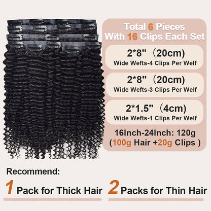 #1B 6Pcs Kinky Curly Flash Sale Free Shipping PU Seamless Clip ins Hair Extensions Real Human Hair 120G CVOHAIR