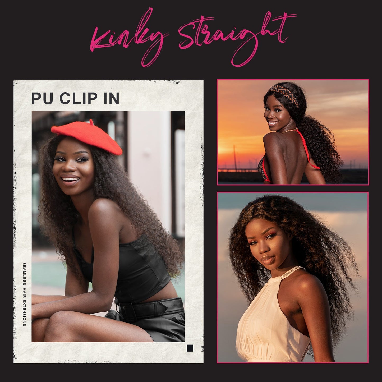 #1B 6Pcs Kinky Straight Flash Sale Free Shipping PU Seamless Clip ins Hair Extensions Real Human Hair Natural Black 110G CVOHAIR