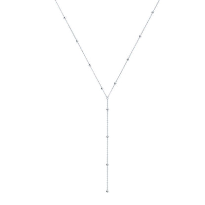 Round Bead Long Tassel Chain Simple Lariat Silver Necklace