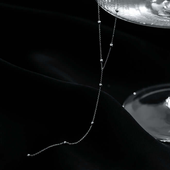 Round Bead Long Tassel Chain Simple Lariat Silver Necklace