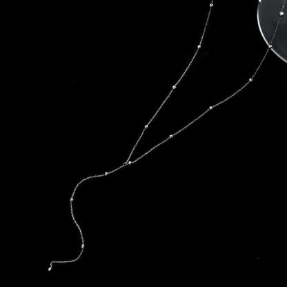 Round Bead Long Tassel Chain Simple Lariat Silver Necklace