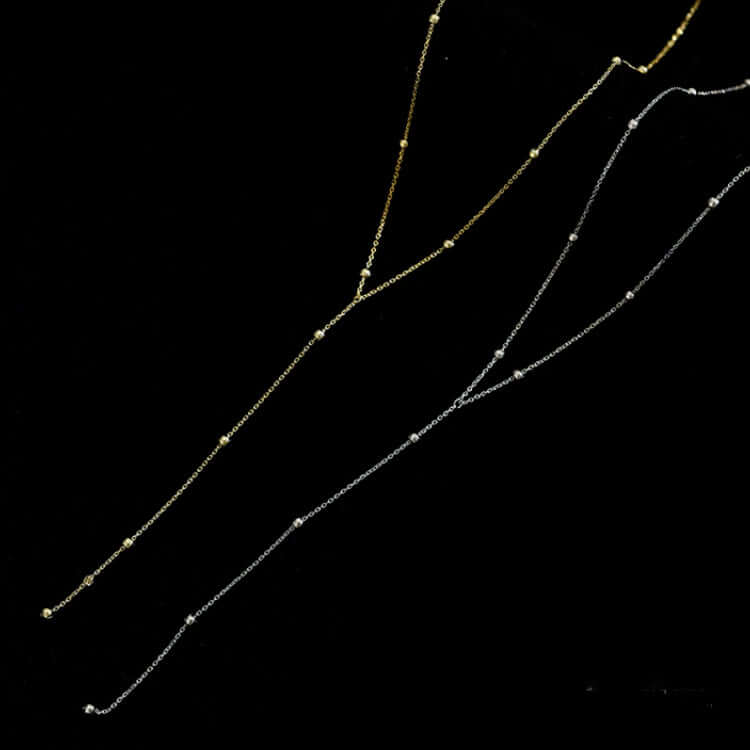 Round Bead Long Tassel Chain Simple Lariat Silver Necklace