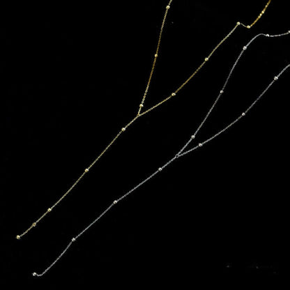 Round Bead Long Tassel Chain Simple Lariat Silver Necklace