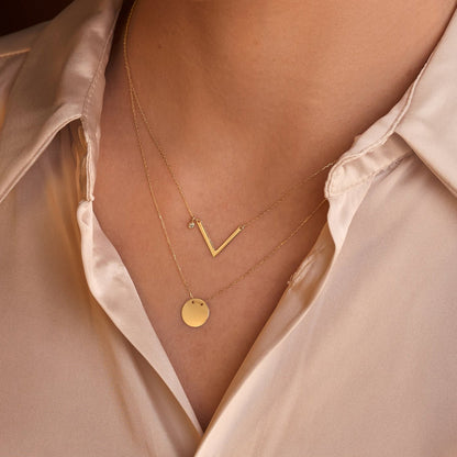 Gold Layered Necklace with Custom Engraved Pendant