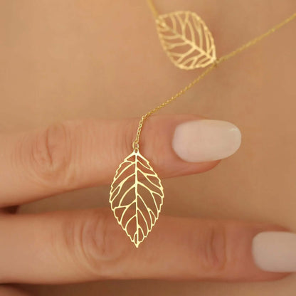 Leaf Drop Y Pendant Necklace 925 Silver Dainty Lariat