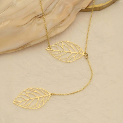 Leaf Drop Y Pendant Necklace 925 Silver Dainty Lariat