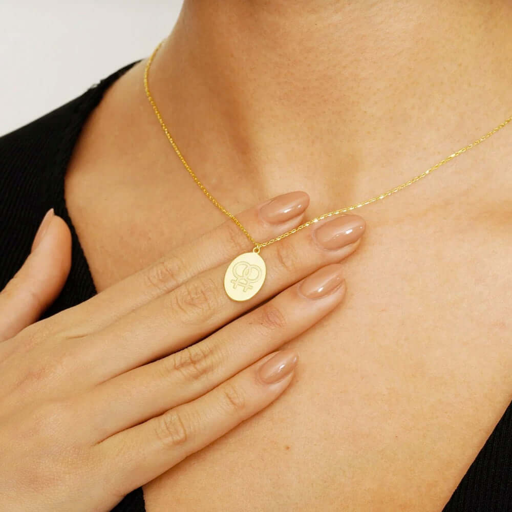 Double Venus Medallion Necklace 925 Silver Lesbian Pride Jewelry