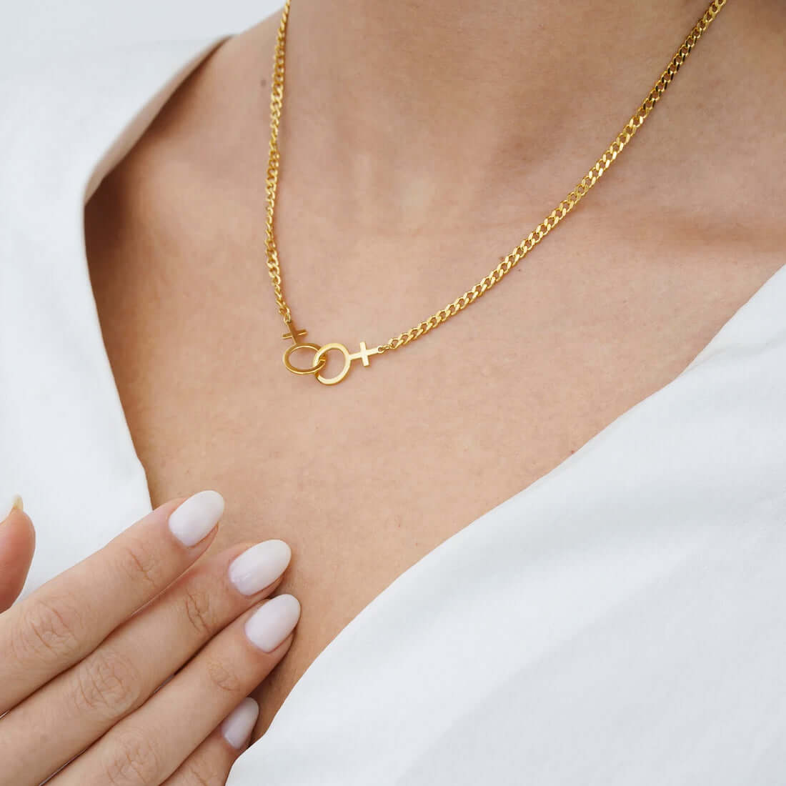 Double Female Charm Lesbian LGBTQ Necklace in Gold-Plated Silver