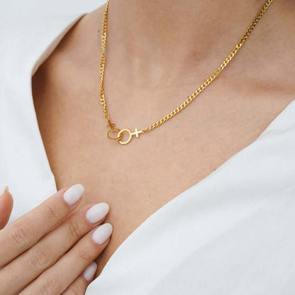 Double Female Charm Lesbian LGBTQ Necklace in Gold-Plated Silver