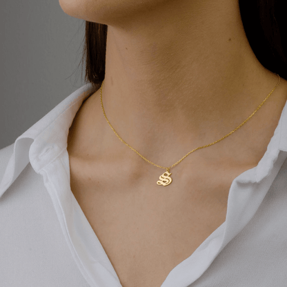 14k Solid Gold Gothic Letter Necklace Personalized Gift