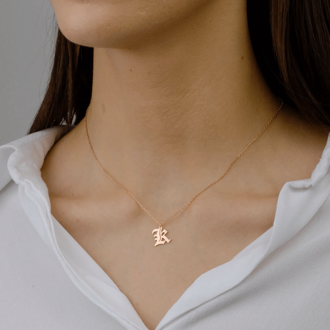 14k Solid Gold Gothic Letter Necklace Personalized Gift