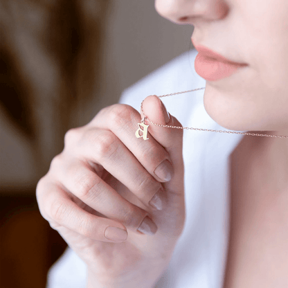14k Solid Gold Gothic Letter Necklace Personalized Gift