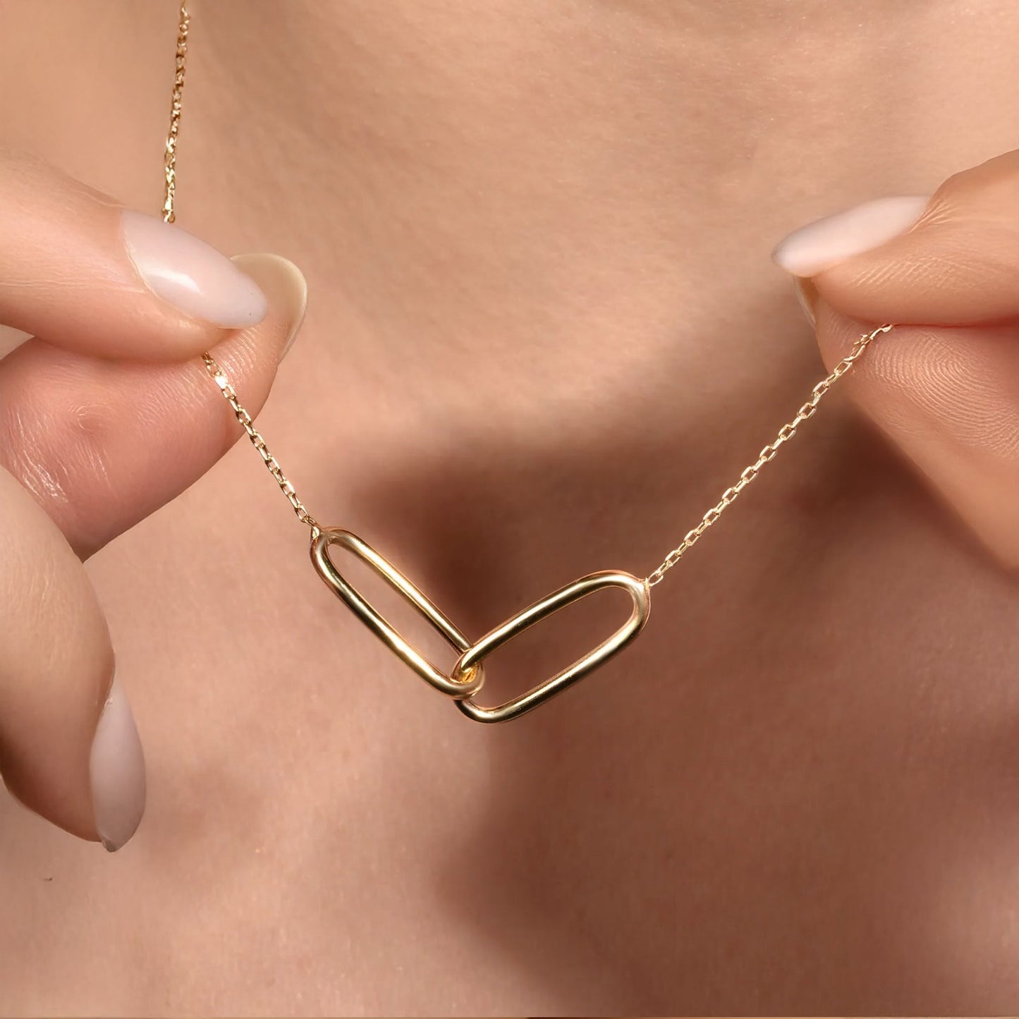 Gold-Plated Interlocking Link Chain Necklace