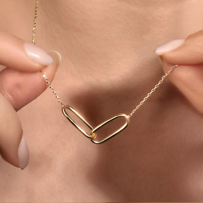 Gold-Plated Interlocking Link Chain Necklace