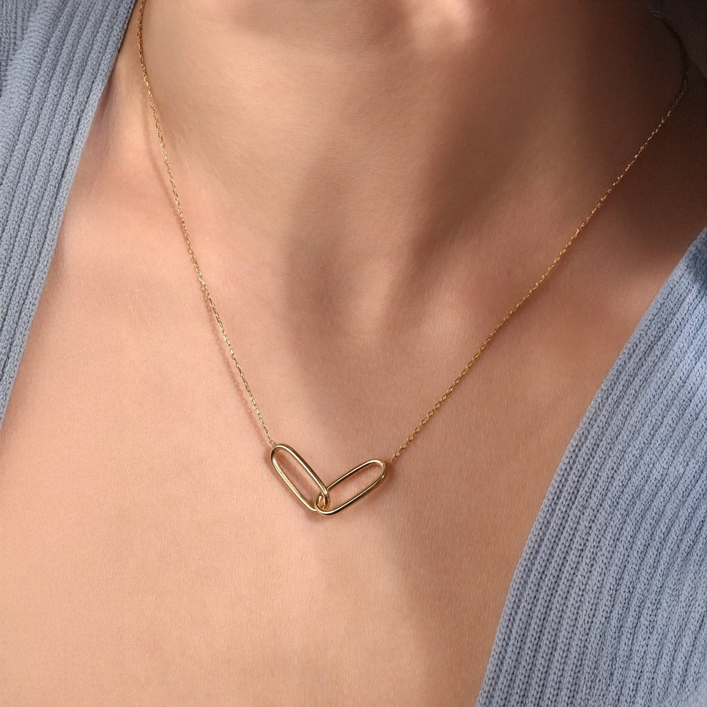 Gold-Plated Interlocking Link Chain Necklace