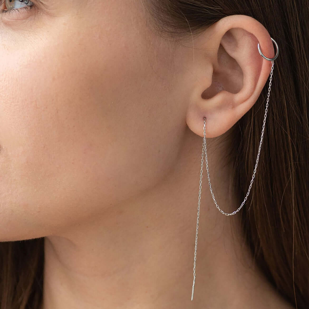 Cuff Threader Earring Sterling Silver Long Chain Tassel