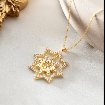 Spinning Pendant Lotus Flower Necklace with Zircon