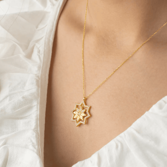 Spinning Pendant Lotus Flower Necklace with Zircon