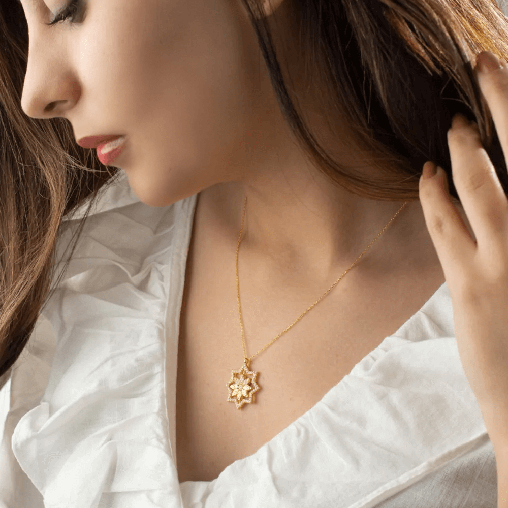 Spinning Pendant Lotus Flower Necklace with Zircon